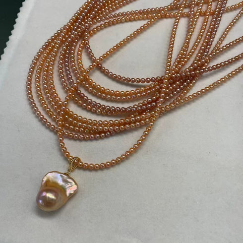 3-4mm Pink Rice Beads Baroque Pearl Pendant - House Of Pearls